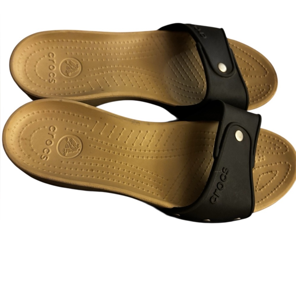 CROCS Cobbler Women's Slide Slip On Open Black Tan Size 9 Sandal Shoes
